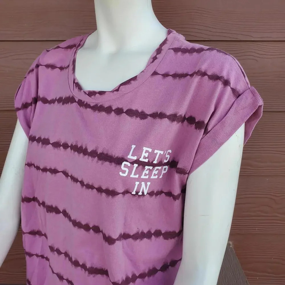 NWT Mighty Fine Purple Striped Roll Cuff Tee Women's Size Medium Let's Sleep In